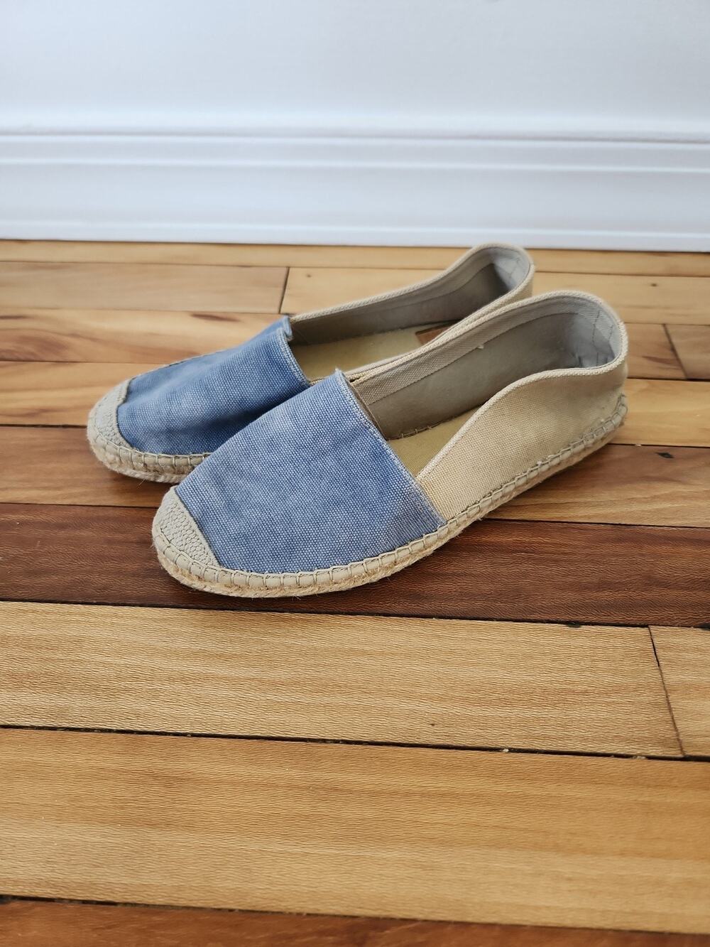 Vidorreta Spain Canvas Espadrille Wedge Flats Blue Silver Size 39